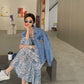 Chiffon Long Skirt Female Summer Holiday Style Retro Floral French Dress V-neck Spring Summer Casual Long Sleeves