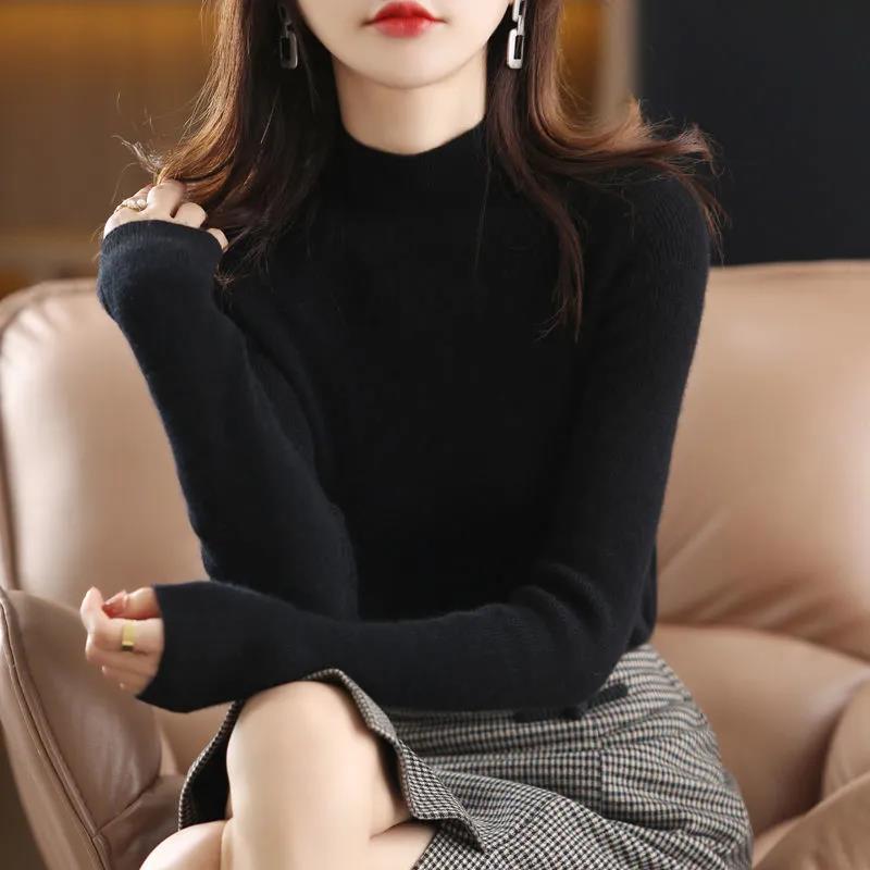Autumn and Winter Half Turtleneck Slim Sweater Women's Simple Commuter Long-sleeved Top All-match Fashion Bottoming Shirt