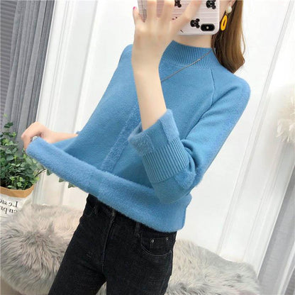 Women Short Thermal Mid Turtleneck Sweater Thicken Plus Velvet Knitted Bottoming Shirt Coat