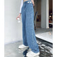 Spring  Autumn Plus Size Loose Woven Denim Wide-leg Trousers   Straight Thin High-waist Casual Mopping Pants Women