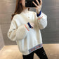 Autumn and Winter Womens Round Neck Color Matching Comfortable Loose Without Velvet Sweater