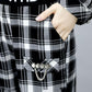 Women's 2-piece Workwear Plaid Suit Casual Harem Pants + Short Long Sleeve Jacket Loose and Comfortable Black and White Plaid
