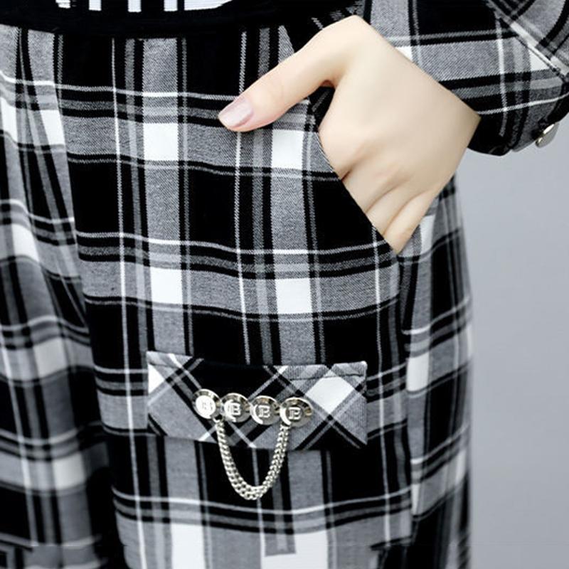 Women's 2-piece Workwear Plaid Suit Casual Harem Pants + Short Long Sleeve Jacket Loose and Comfortable Black and White Plaid