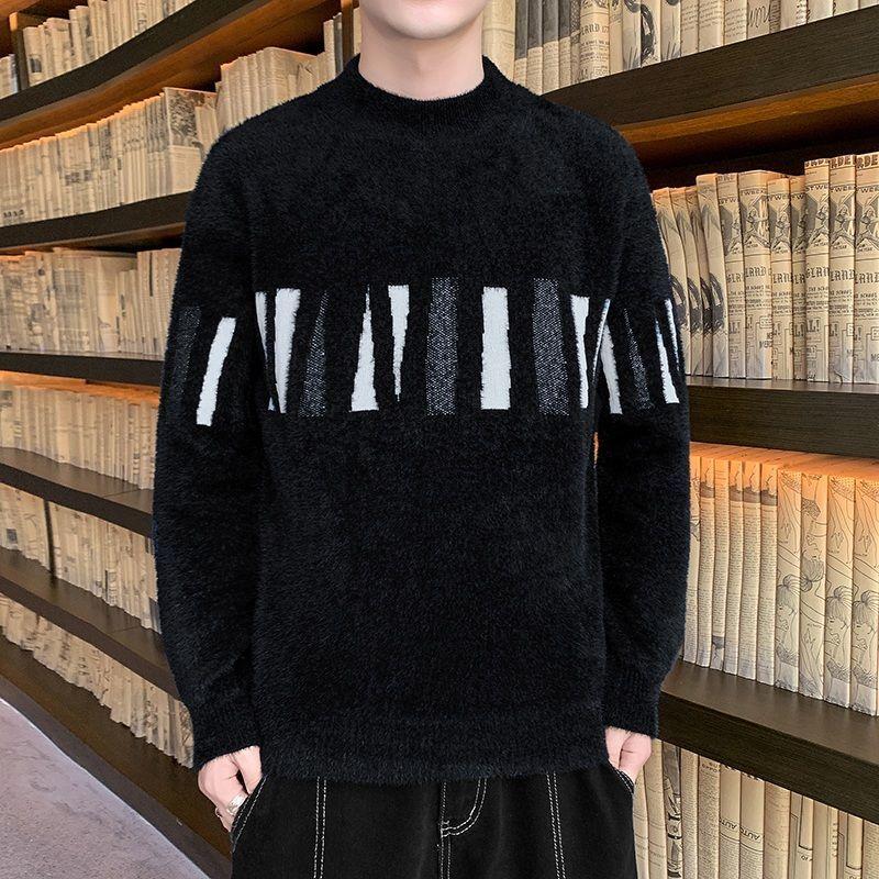 Men Autumn Winter Loose Sweater Tops Imitation Mink Velvet Pullovers Thicken Student Casual Knitted Top
