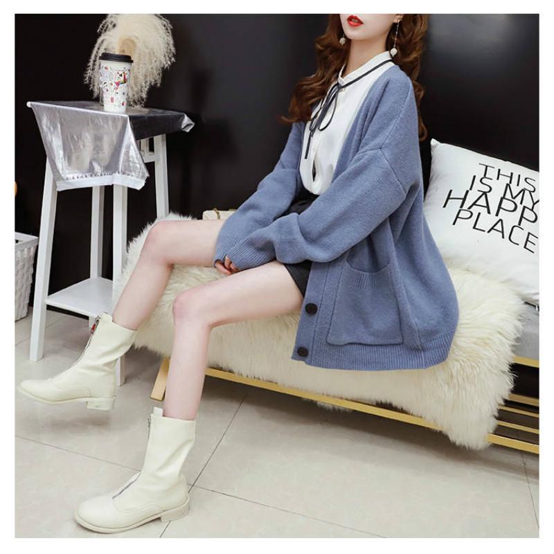 4 Colors Women Cashmere Long Section Loose V-neck Sweaters Knitted Cardigan Button Jacket