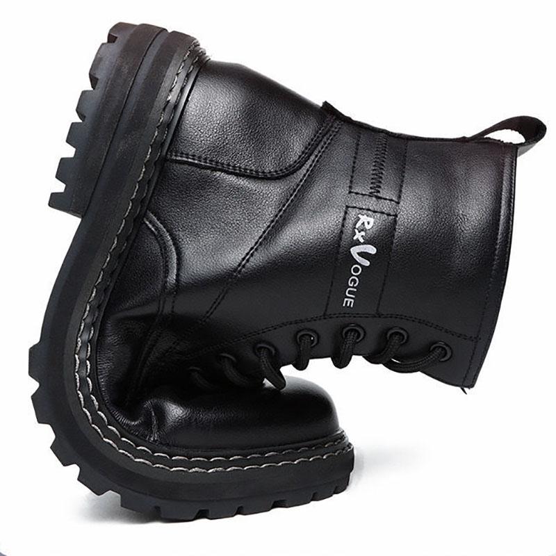Leather Men's Military Boots Wool Cotton Shoes Thickened Warm Snow Boots Lace-up Tooling Boots Winter Short-tube Martin Boots