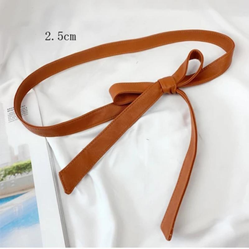 2.5/4cm Width Bow Tie Belt Waist Rope Thin Fur Belt PU Leather Belt Women's Wide Coat Leather Belt Dress Belt