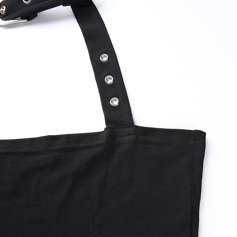 Punk Style Choker Halter Top Women Sexy Fashion Slim Cami Backless Buckle Top Summer Tank Tops