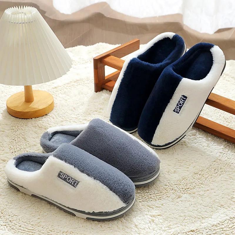 Women Men Slippers Autumn Winter Cute Casual Flat Shoes House Indoor Bedroom Home Cotton Comfortable Sliders Thick Warm Slippers Couples Lovers