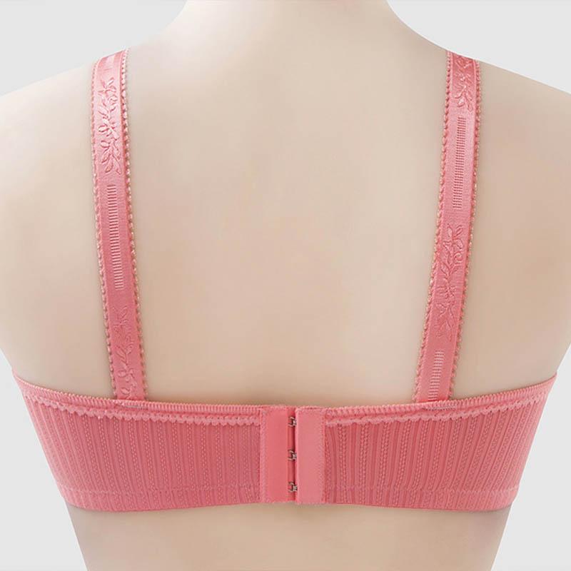 Fashion Ladies Sexy No Steel Ring Bra Lace Simple Natural Style Comfortable Breathing Hole Design Gathering Side Anti-sagging Large Cup Bra