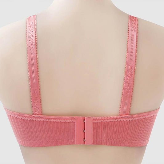 Fashion Ladies Sexy No Steel Ring Bra Lace Simple Natural Style Comfortable Breathing Hole Design Gathering Side Anti-sagging Large Cup Bra