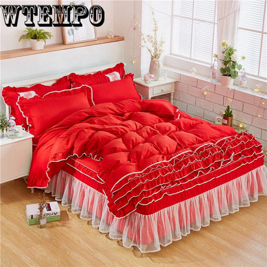 Bedroom Home Kits Bedding Cotton Winter Soft Solid Color Bed Skirt Set