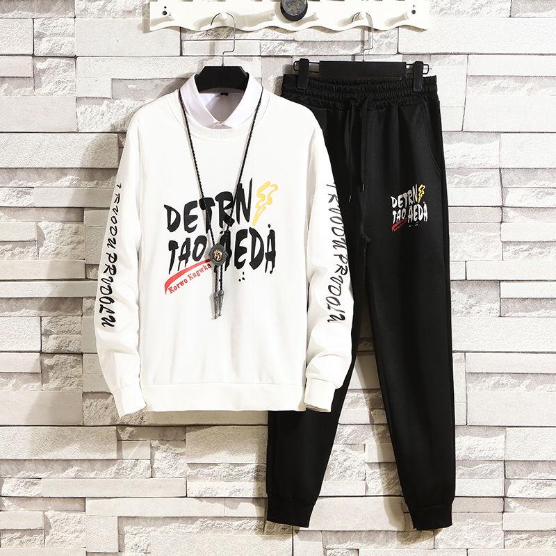 Men's Casual Sports Sweater Round Neck Fashion 2PCS Suit Tracksuit Men Set Men Fashion Mens Clothing