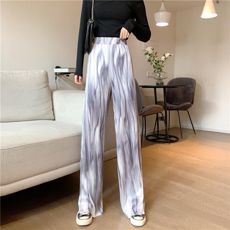 High Waist Drape Wide-leg Pants Korean Casual Pants Women's Ink Dyed Pleated Loose and Thin Mopping Trousers