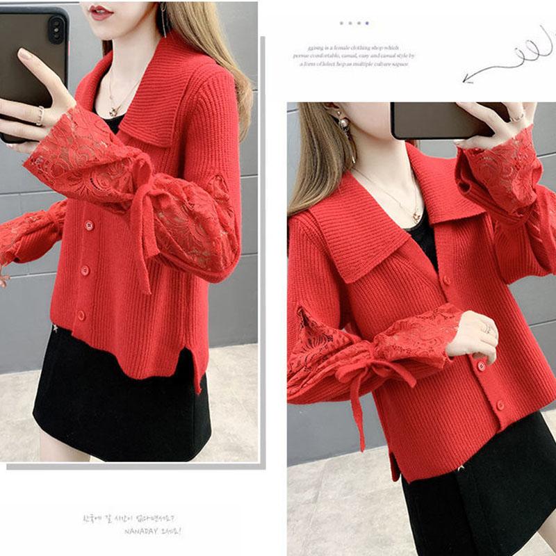 Spring and Autumn Cardigan Solid Color Sweater Lapel Short Outer Jacket Sweet Style Female Jacket