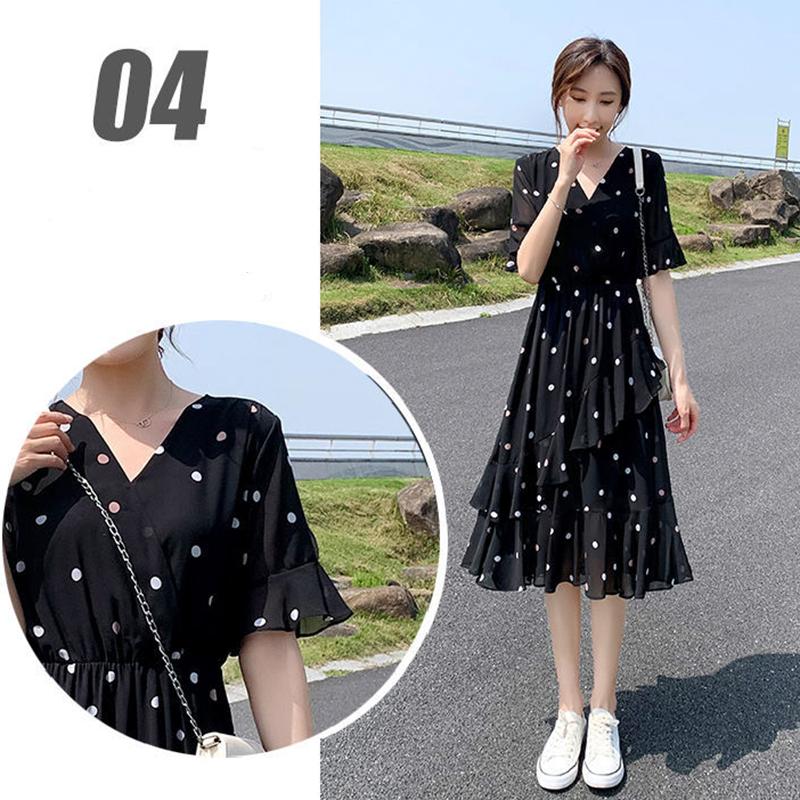 Ruffle Polka Dot Chiffon Dress Women's Short Trumpet Sleeve V-Neck Knee-length Daily Dating Party Office Wear