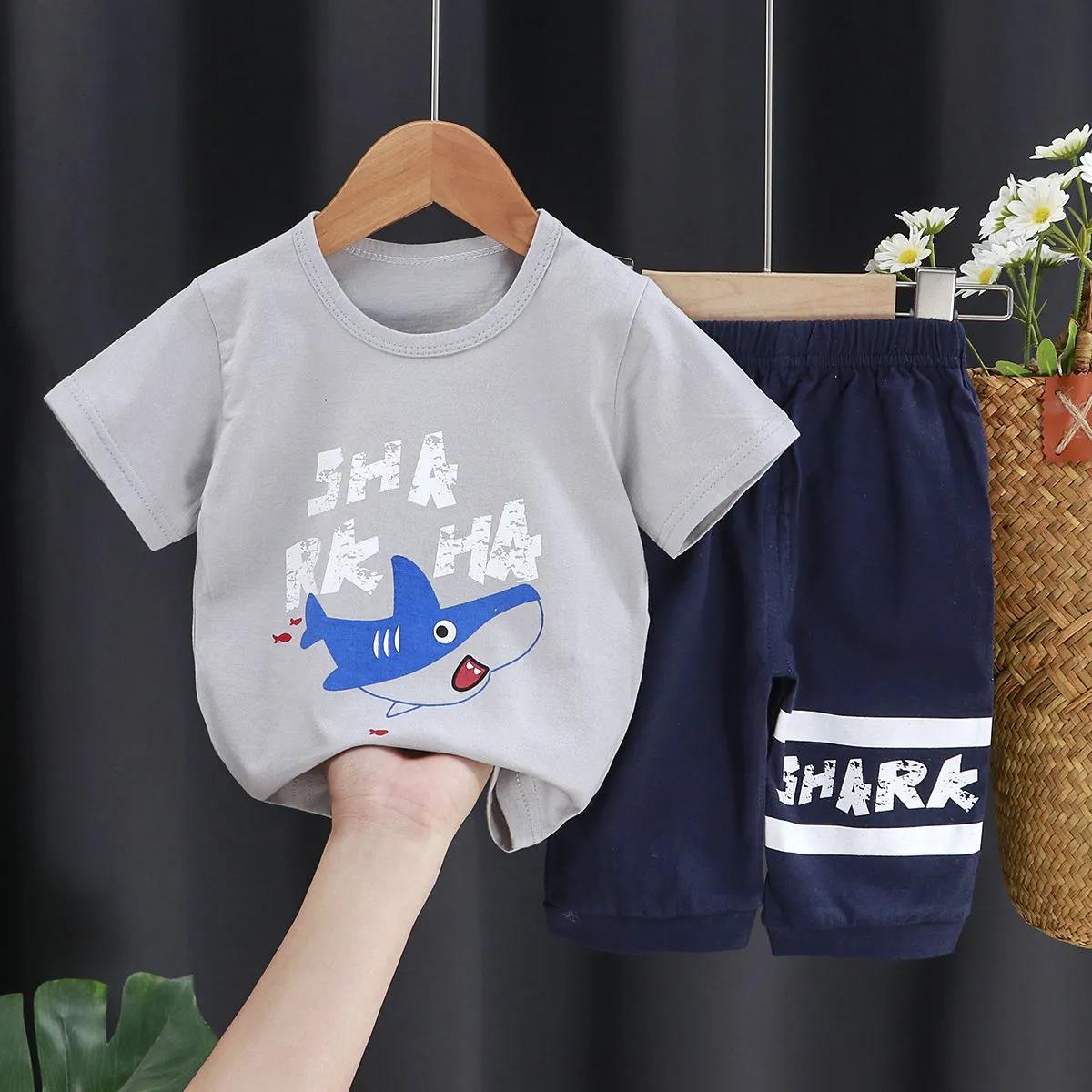 Children's Suit Summer Thin Short Sleeve Suit Boys and Girls Loose Korean Printed Animal T-shirt Shorts Two Piece Set