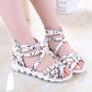 Girls' Sandals In Spring and Summer Soft Soled Non Slip Striped Sandals Little Girls' Open Toe Bowknot Casual Sandals