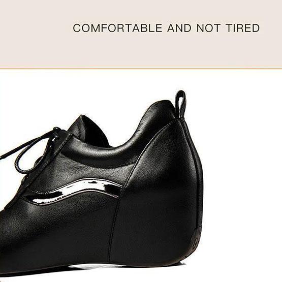 Women's Autumn Inner Heightening Single Shoes Versatile Thick Heel Round Head Soft Leather Wedge-soled Shoes
