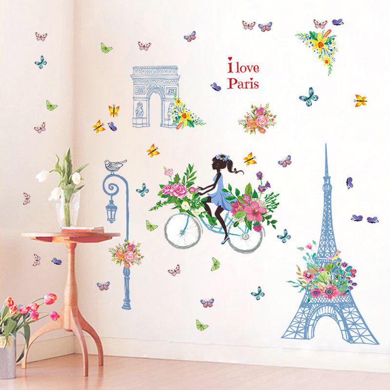 [Wall sticker] blue tower flower bike girl wall stickers for kids rooms nursery baby bedroom home de