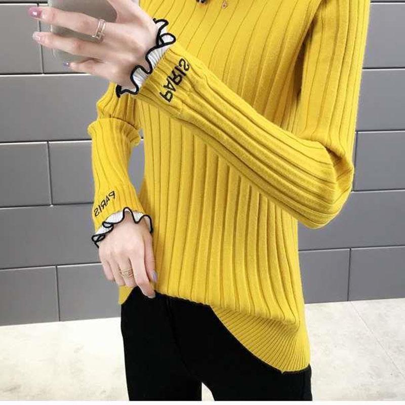 Autumn and Winter Lace Half High Neck Bottoming Shirt Slim Knit Warm Sweater Fashion Simple Female Top