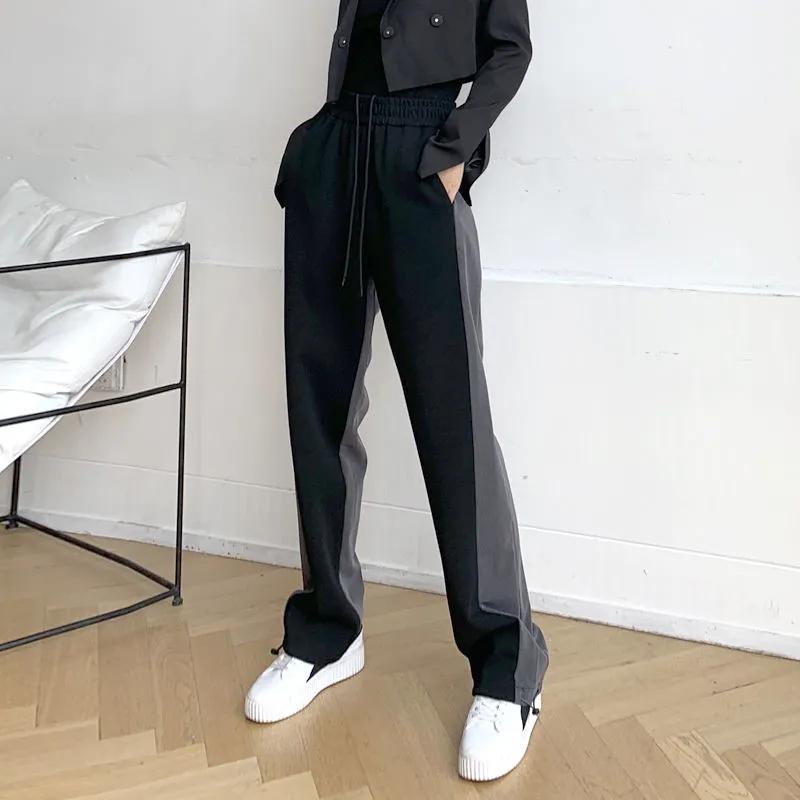 Women's Trousers Spring and Autumn Korean Version Loose Large Size Thin High Waist Stitching Casual Trousers Drapey Mopping Straight Leggings