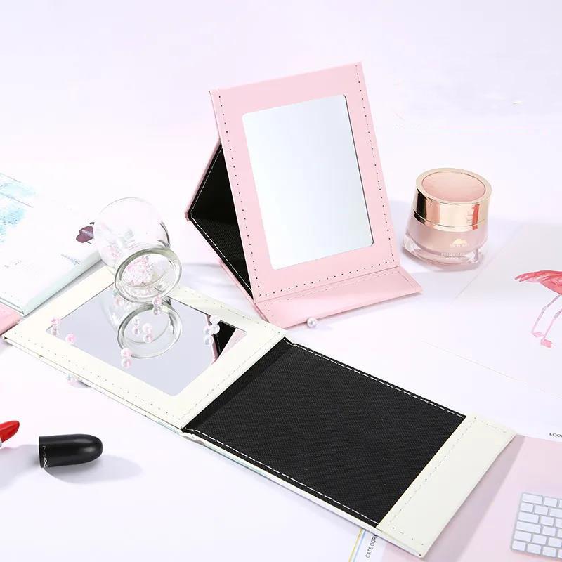 Portable  Soft PU Leather Animal Pattern Foldable Desktop Makeup Mirror HD Gift Mirror
