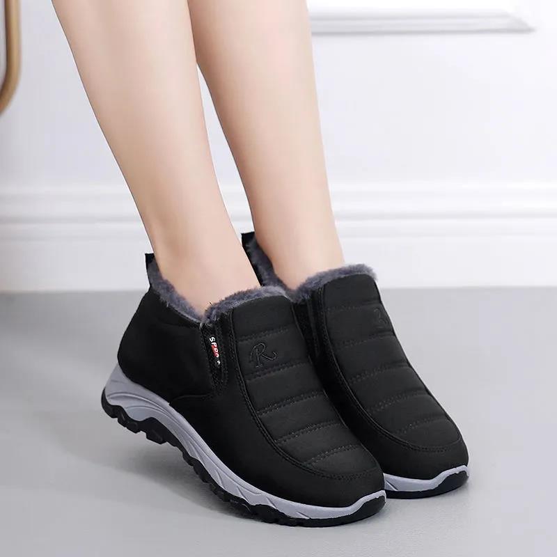 Autumn and Winter Women Plus Velvet Thick Warm Sports Shoes Non-slip Solid Color High-top Sneakers Middle-aged and Elderly Mothers Boots