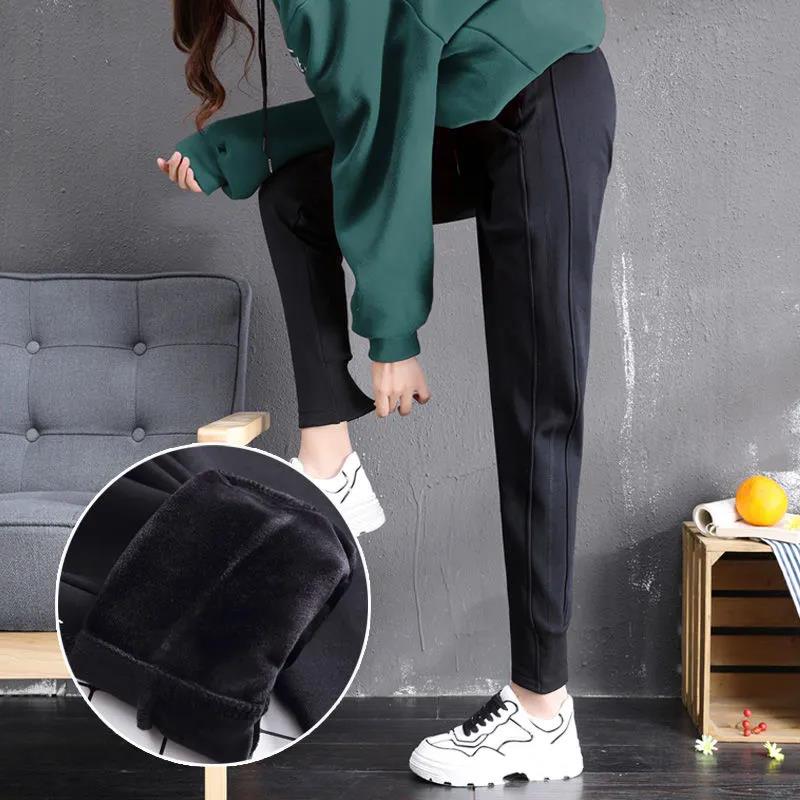 Thin Casual Plus Velvet Sports Pants Female Students Autumn and Winter Wear Harem Pants Korean Loose Black Thickened Women's Pants