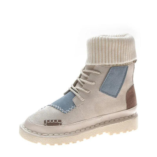 Autumn and Winter Women Boots Canvas Color Matching Wild High-top Wool boots Women Shoes Martin boots