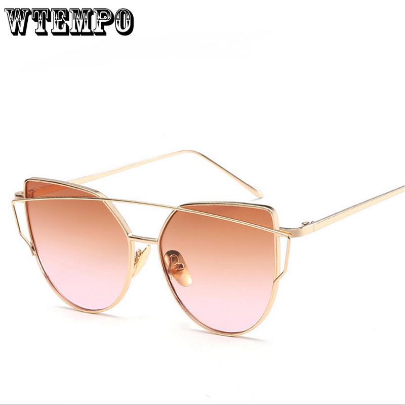 WTEMPO Double Beam Metal Cat Eye Sunglasses Women Oval Colorful Lady Sunglasses 2019 Oval Frame Vint