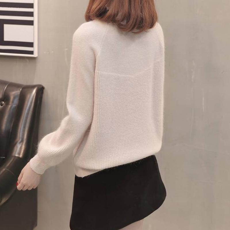 Women Half Turtleneck Short Pearl Pullover Sweater Office Loose Thicken Bottoming Shirt