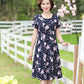 Floral Holiday Style Middle-aged and Elderly Plus Size Women's Dress Short-sleeved Mother Dress Long Skirt Slim Skirt