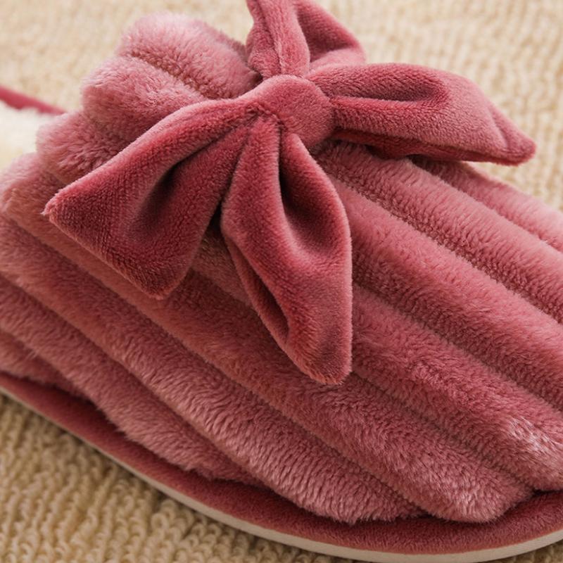 Autumn and Winter Pure Cotton Slippers with Bow Design, Fashionable Flat-bottomed Cotton Shoes, Indoor Casual Shoes