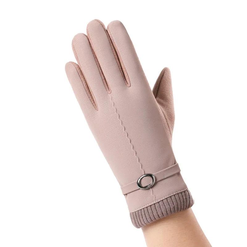 Women's Winter Cotton Gloves Touch Screen Cold-proof Plus Velvet Thickening Waterproof Mittens for Riding Driving Thermal Solid Gloves Knitting Gloves
