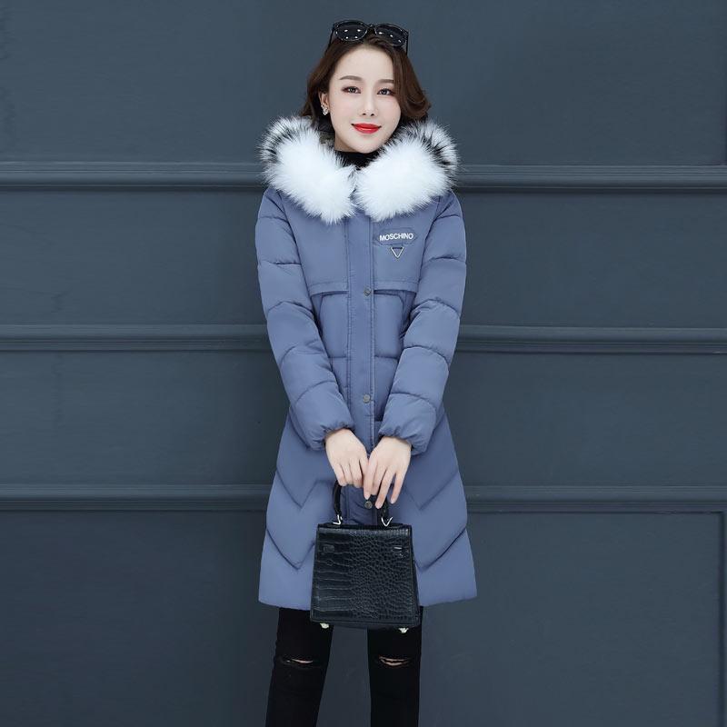 Women's Fur Collar Hooded Cotton Padded Long Down Coat Thick Large Size Coat