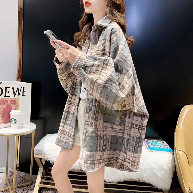Thickened Plaid Shirt Women's Jacket Women's Spring All-match Long-sleeved Thin Top Fashion Woolen Shirt