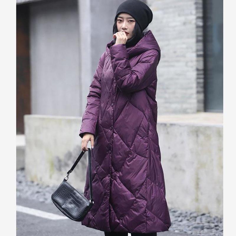 Long Down Jacket Winter Women's Art and Leisure Loose Hooded Jacket Large Size Thickened Warmth and Long Over-the-knee Jacket