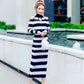 European and American Autumn  Winter Sexy Soff-shoulder Turtleneck Sweater Dress Long Slim Striped Knitted Dress Bottoming Pencil Dress