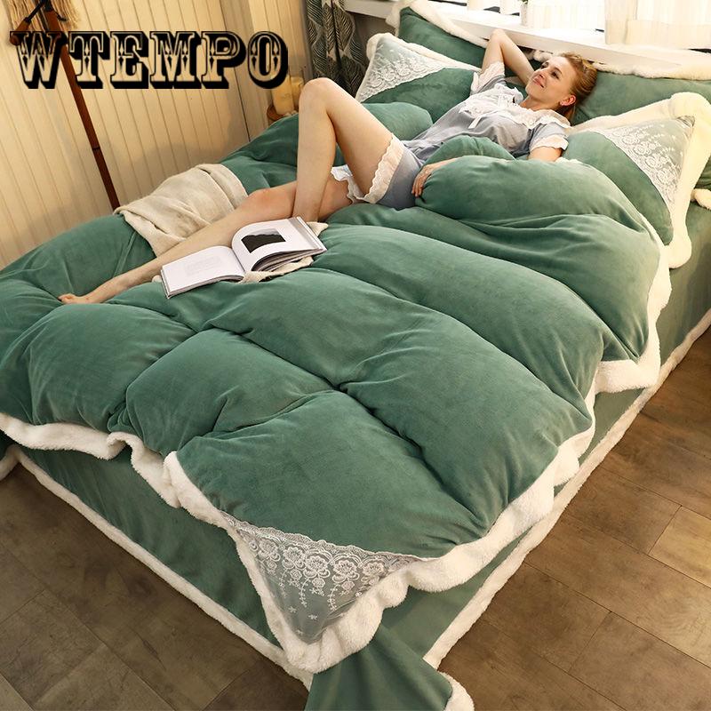 Bedding Set Pink Plush Winter Duvet Cover King Queen Size Quilt Cover Set Comforter Cover
