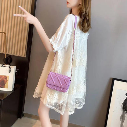 S-XXXL Lace Women's Summer Dress Short Sleeve Round Neck Daily Wear Office Dating Party
