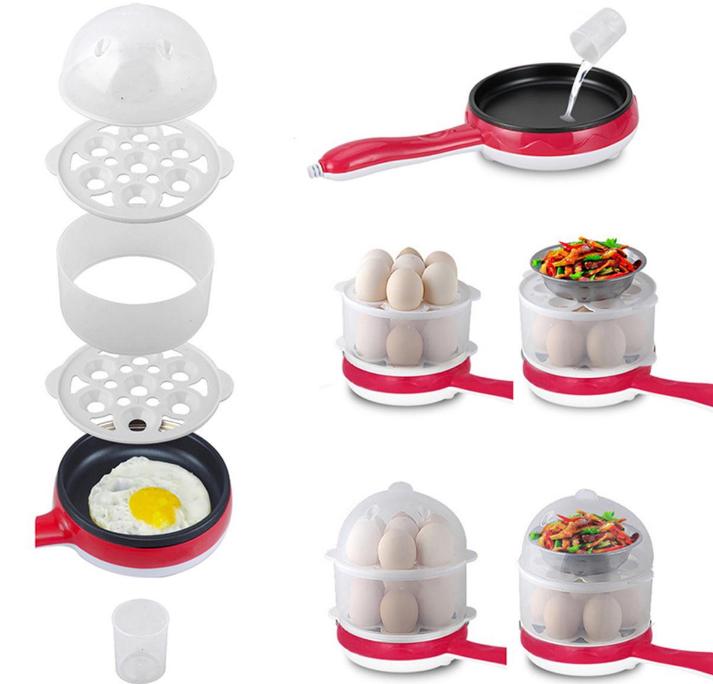 Electric 14 Eggs Boiler Food Steamer Cooking Machine With Frying Pan Non-stick