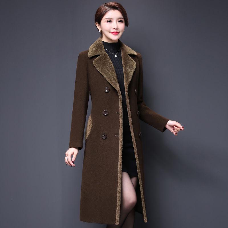 Women's Winter Large Over Knee Long Sleeve Velvet Warm Wool Elegant Coat