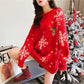 Women 2 Colors Christmas Theme Elk Embroidery Long Section Sweater Crew Neck Loose Pullover
