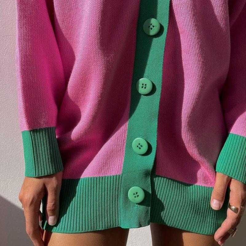 Pink Cardigan Sweater for Women Oversized Loose Harajuku Black knitted Cardigans 2021 New V Neck Woman Fashion Sweater Cardigan Fashion Fall Winter