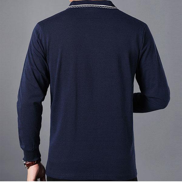 Spring and Autumn Middle-aged Aged Men's Printed Lapel Polo Shirt Loose T-Shirt Top Long Sleeve Shirt Bottoming Shirt