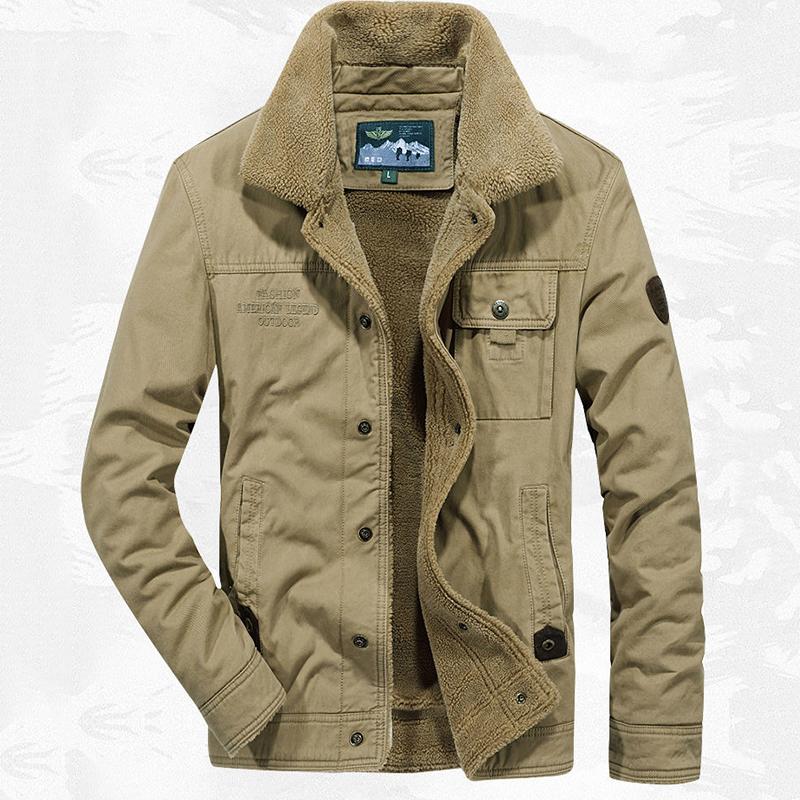 Men's Cotton Winter Thickened Plus Velvet Cotton Clothing Middle-aged Retro Casual Tooling Plus Size Lamb Wool Coat