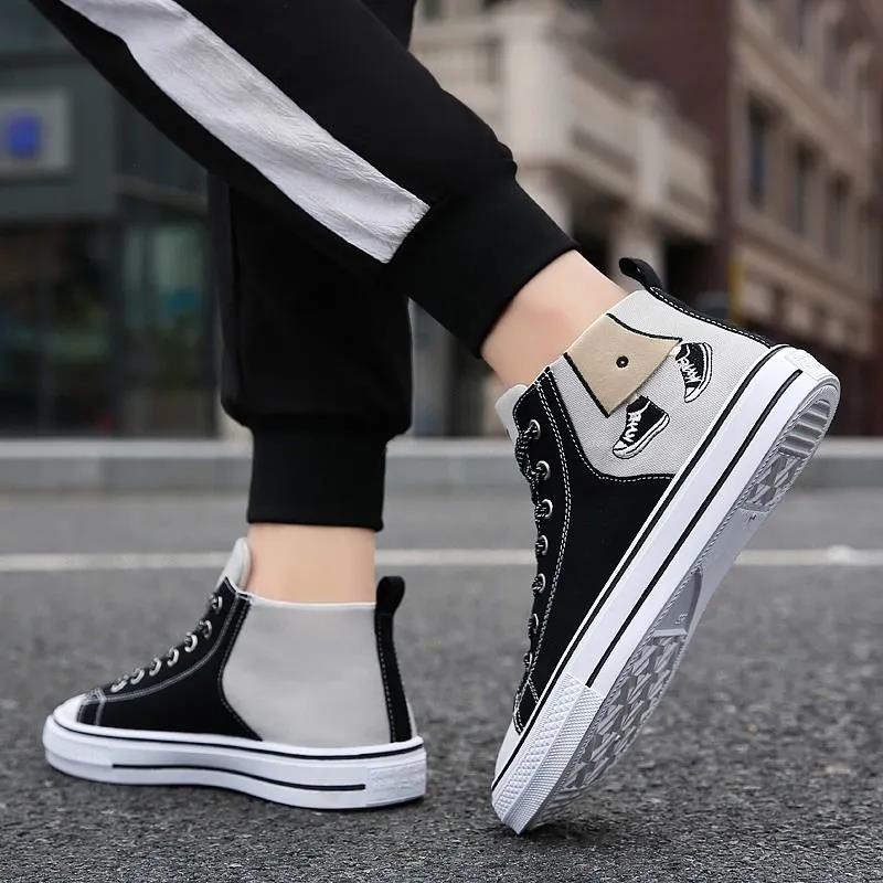 Shoes Men's High-top Casual All-match Male Student Sports Men's Shoes 2022 Spring Plus Velvet Cotton Shoes Canvas Shoes