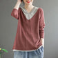 Literary Retro Fake Two-piece T-shirt Women's Loose and Thin Hooded Top Knitted Sweater Spring