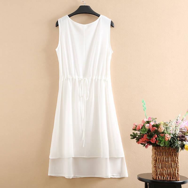 Vest Dress Chiffon M-XXXXXL Plus Size Summer Chinese Style Solid Ruffle Over-the-knee Dress